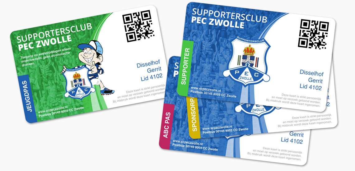 Pasjes met QR-code voor Supportersvereniging PEC Zwolle