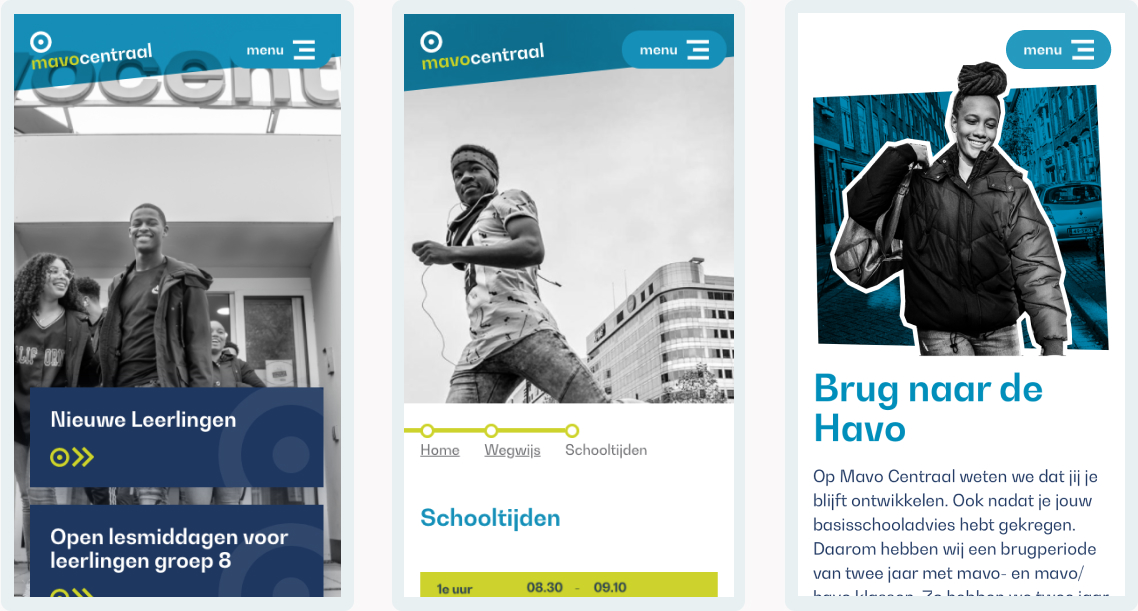Mobile display of design for Mavo Centraal school website