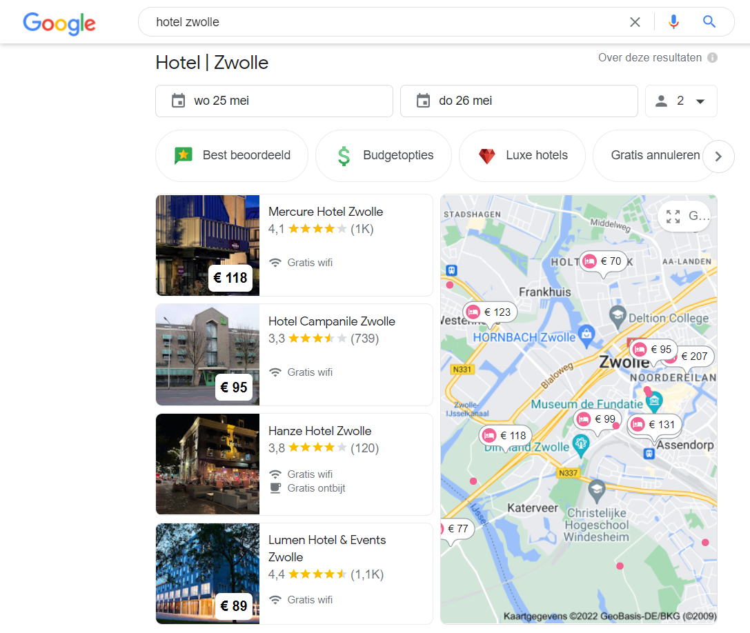 SERP Featured Snippet Hotel Zwolle
