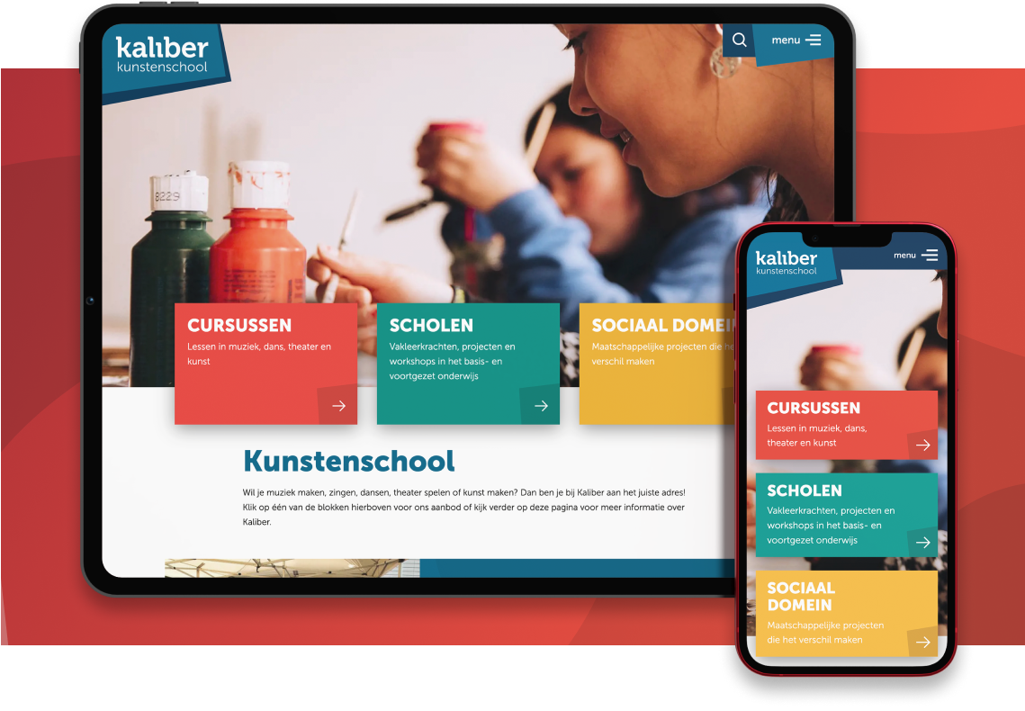 homepage website kaliber voor tablet en mobiel