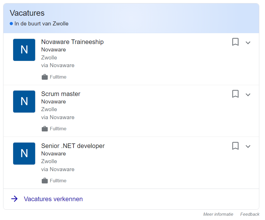 SERP Google Jobs werken bij Novaware